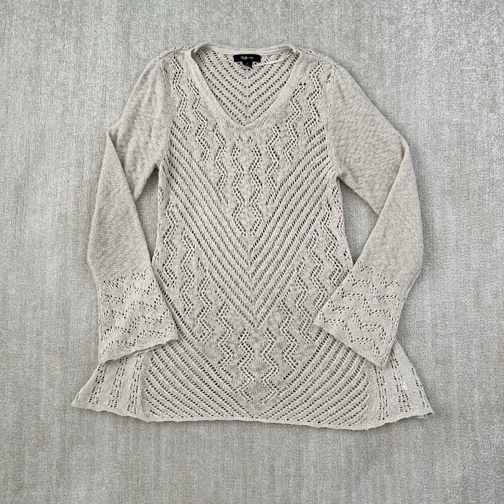 Style & Co Cotton Long Sleeve Boho Tunic Sweater Top M